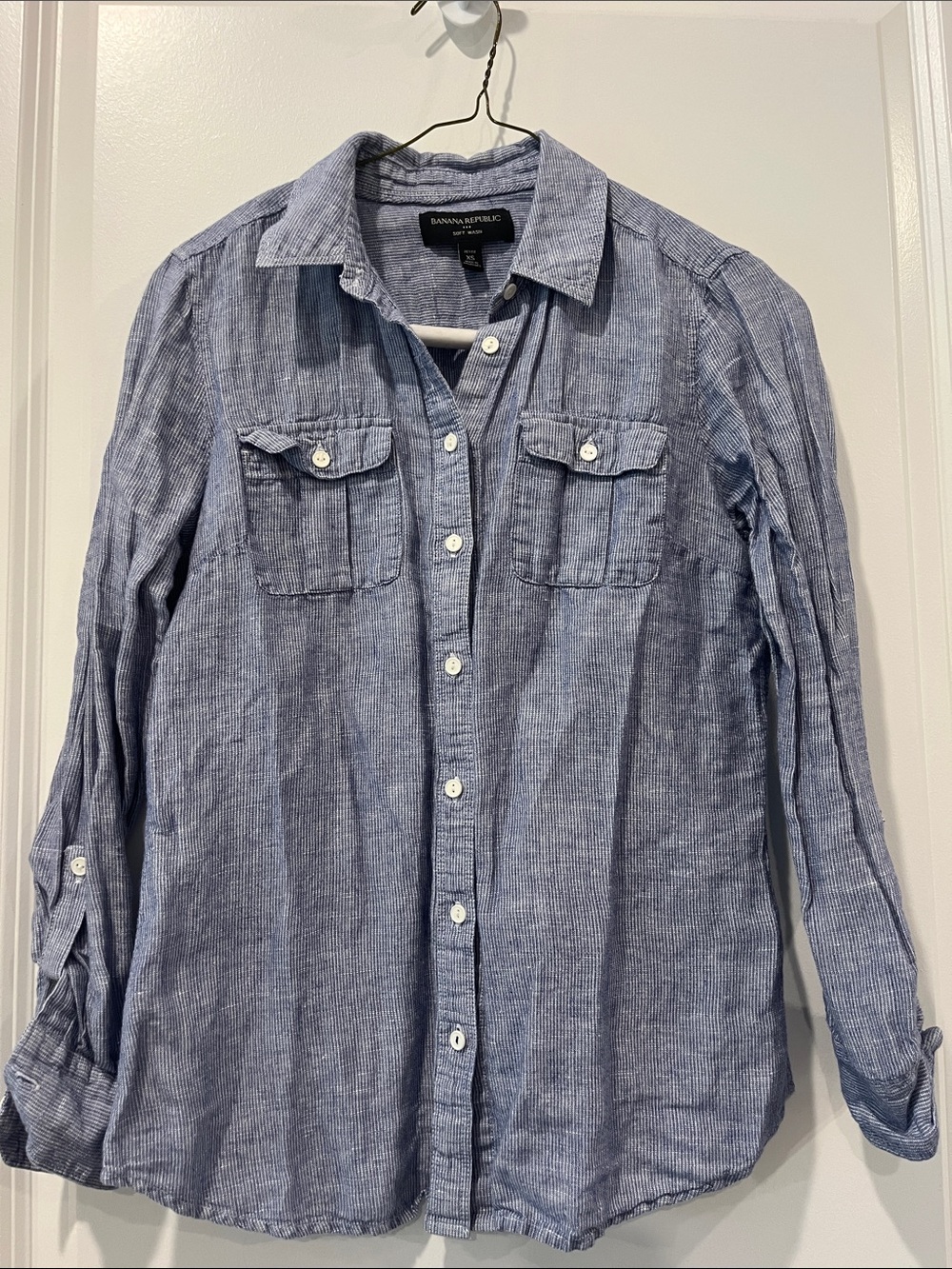 Banana Republic Blue Striped Linen-Cotton Blend Button-Down Shirt